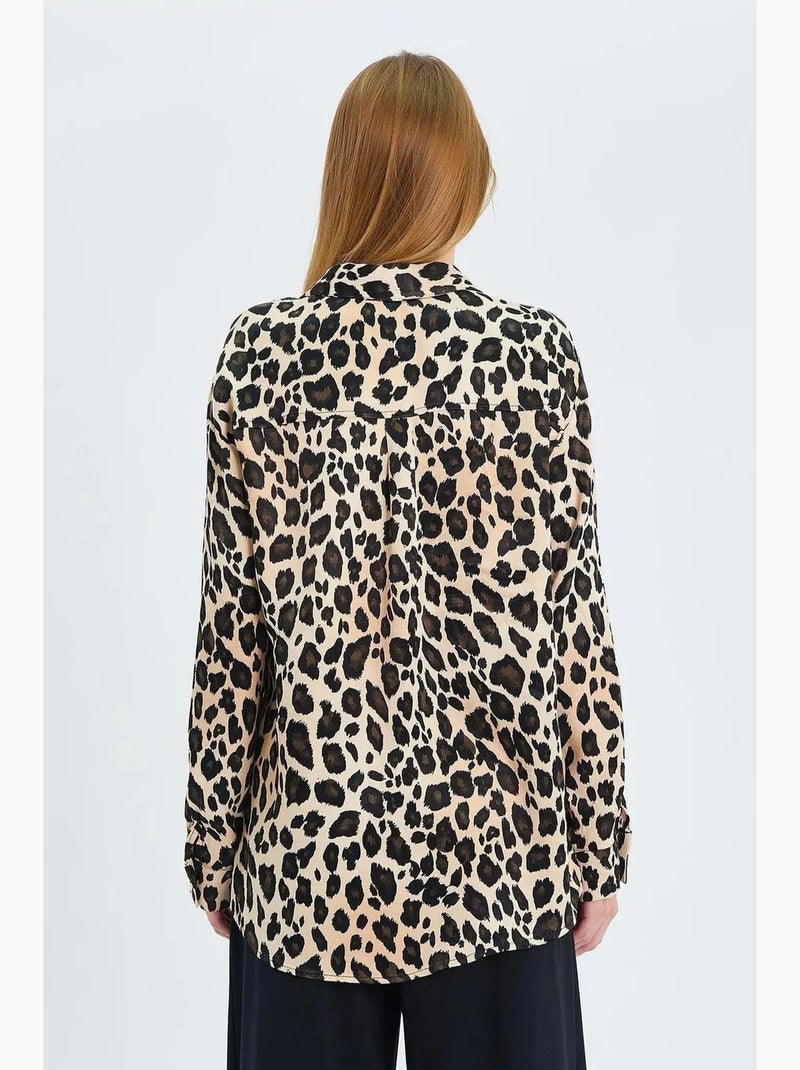 Camisa de cetim com estampado leopardo mixray Bege-argila - Kiabi