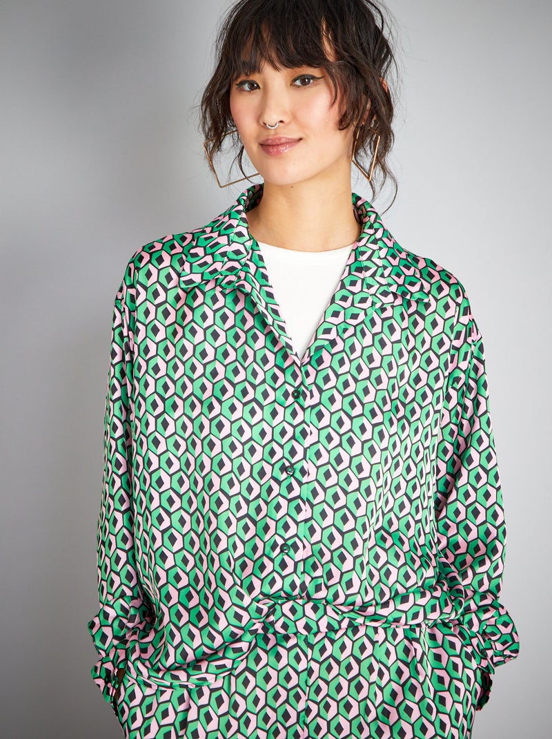 Camisa de cetim com estampado VERDE - Kiabi