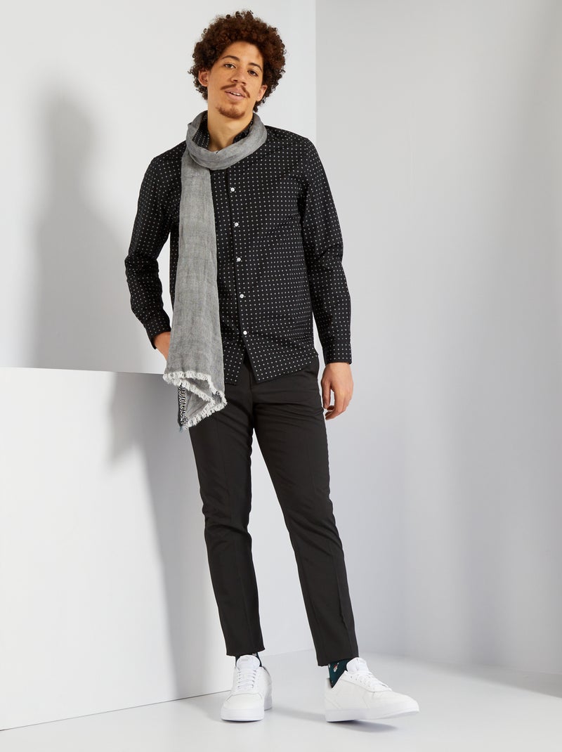 Camisa de corte a direito em popelina PRETO - Kiabi