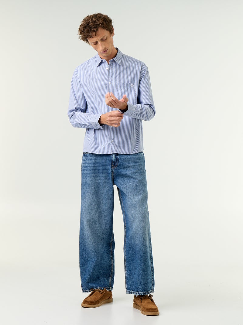Camisa de corte confortável com padrão às riscas Azul - Kiabi
