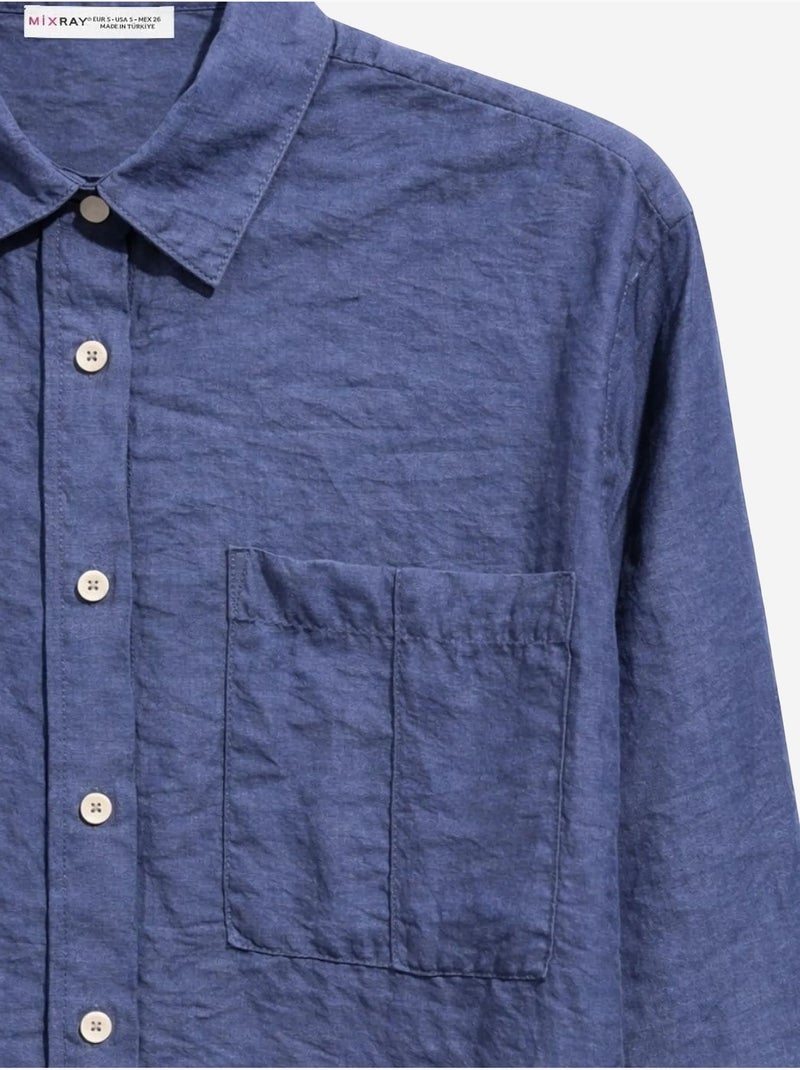 Camisa de corte descontraído com bolso mixray Azul-marinho - Kiabi