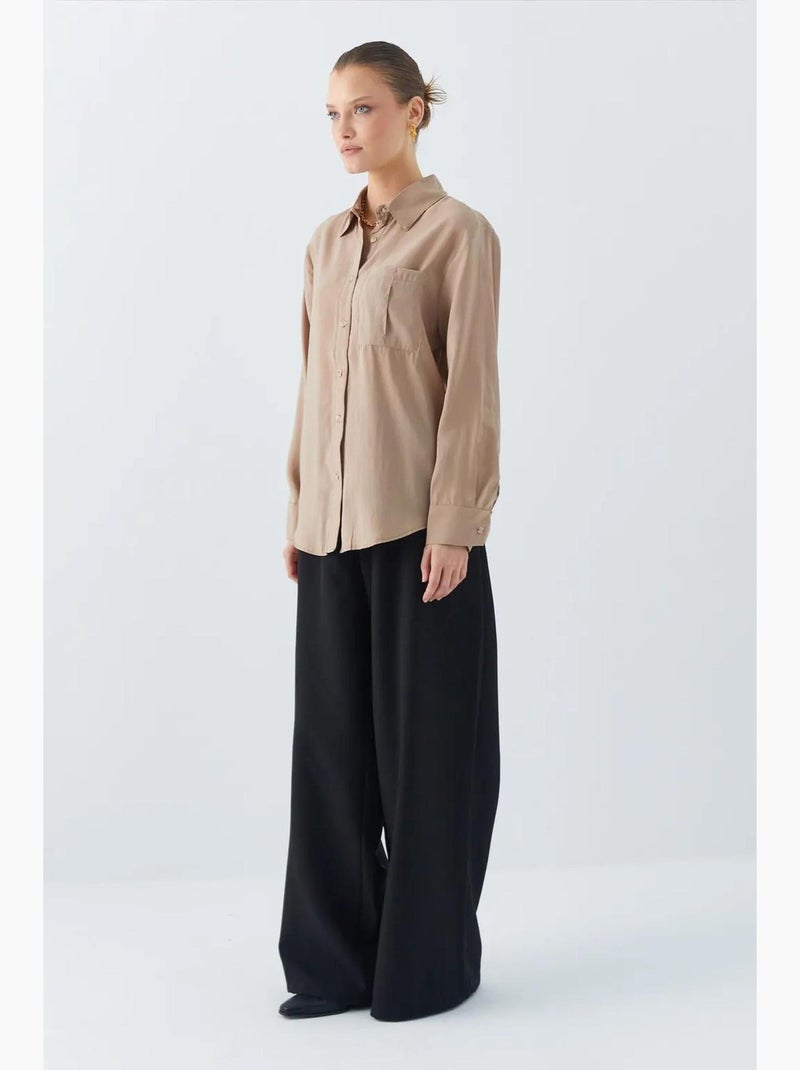 Camisa de corte descontraído com bolso mixray Camelo - Kiabi