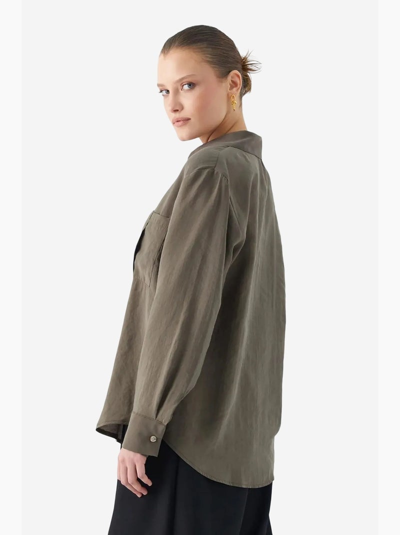 Camisa de corte descontraído com bolso mixray Cáqui - Kiabi