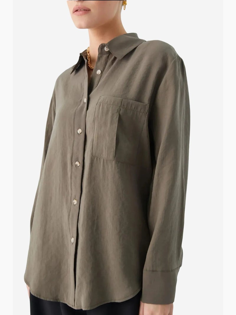 Camisa de corte descontraído com bolso mixray Cáqui - Kiabi