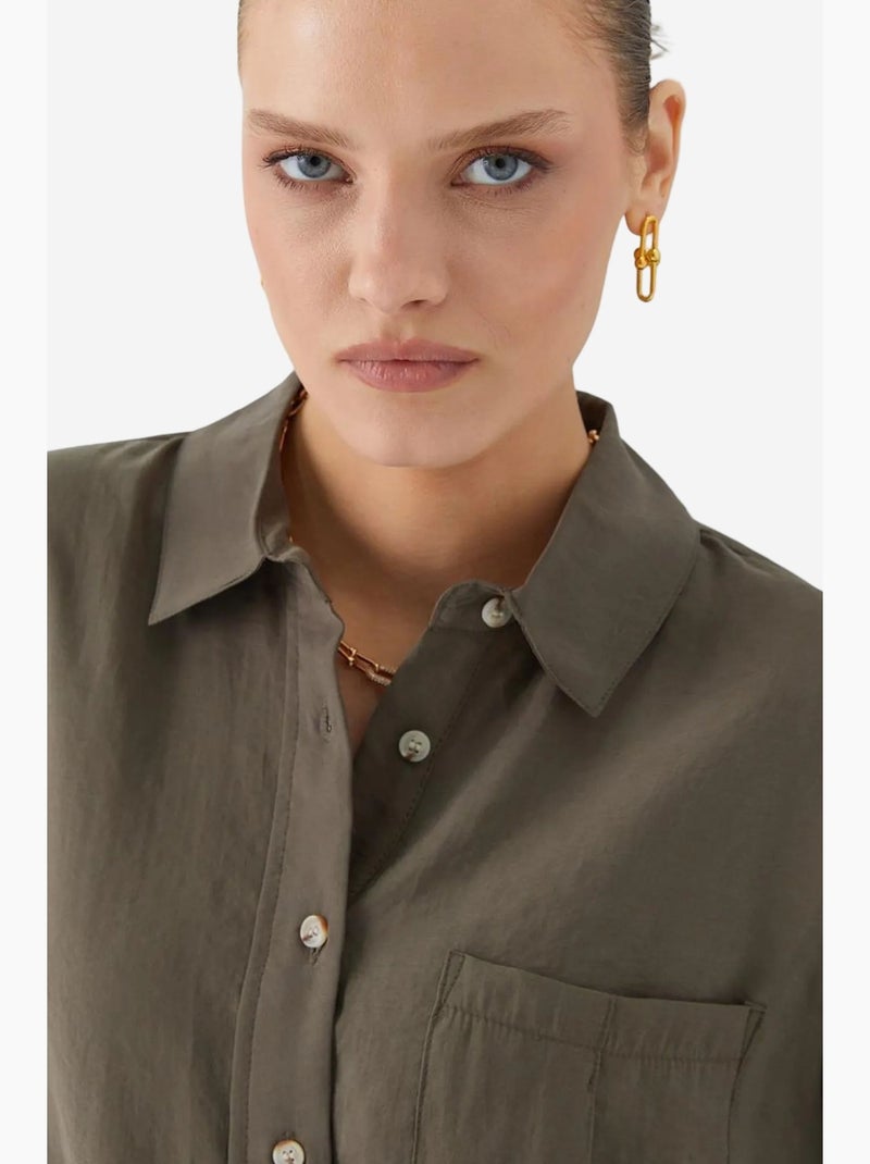 Camisa de corte descontraído com bolso mixray Cáqui - Kiabi