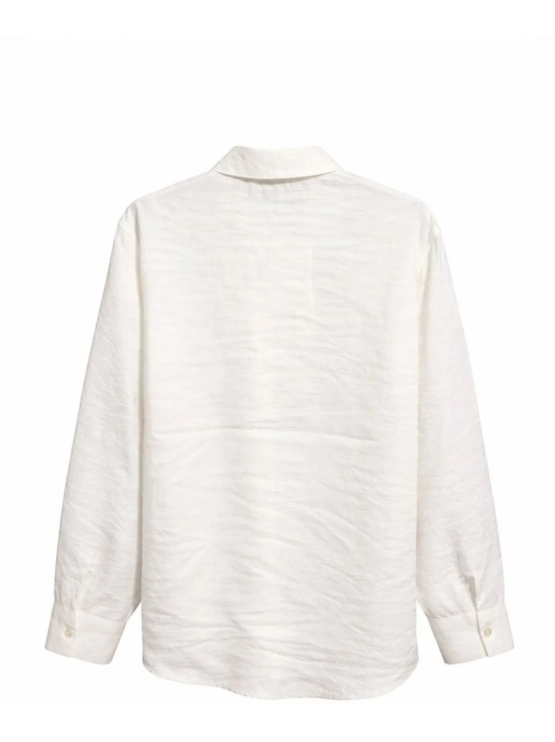 Camisa de corte descontraído com bolso mixray Marfim - Kiabi