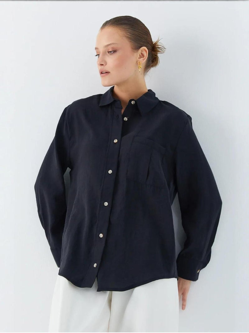 Camisa de corte descontraído com bolso mixray Preto - Kiabi