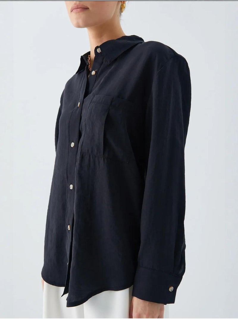 Camisa de corte descontraído com bolso mixray Preto - Kiabi
