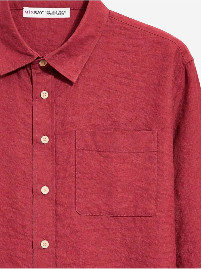 Camisa de corte descontraído com bolso mixray Vermelho bordô - Kiabi