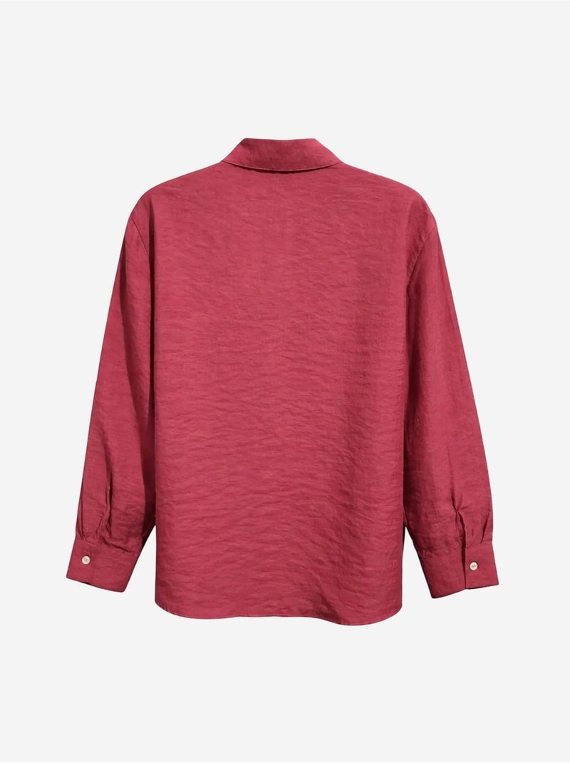 Camisa de corte descontraído com bolso mixray Vermelho bordô - Kiabi