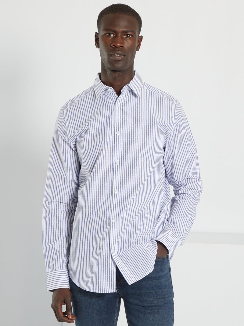 Camisa de corte direito às riscas AZUL - Kiabi