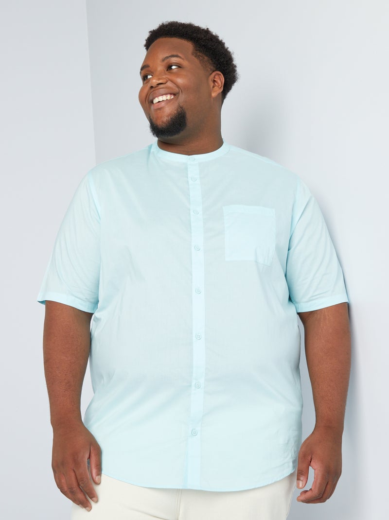 Camisa de corte direito com colarinho mao Azul Claro - Kiabi