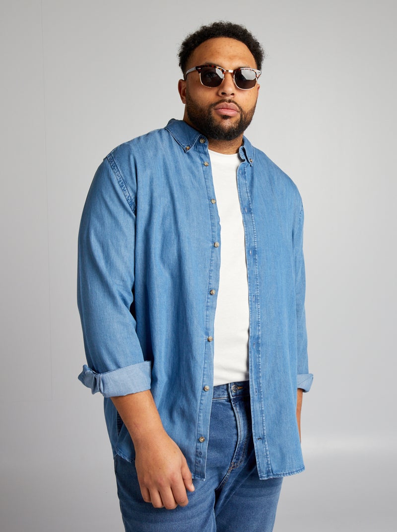 Camisa de corte direito com efeito ganga AZUL - Kiabi