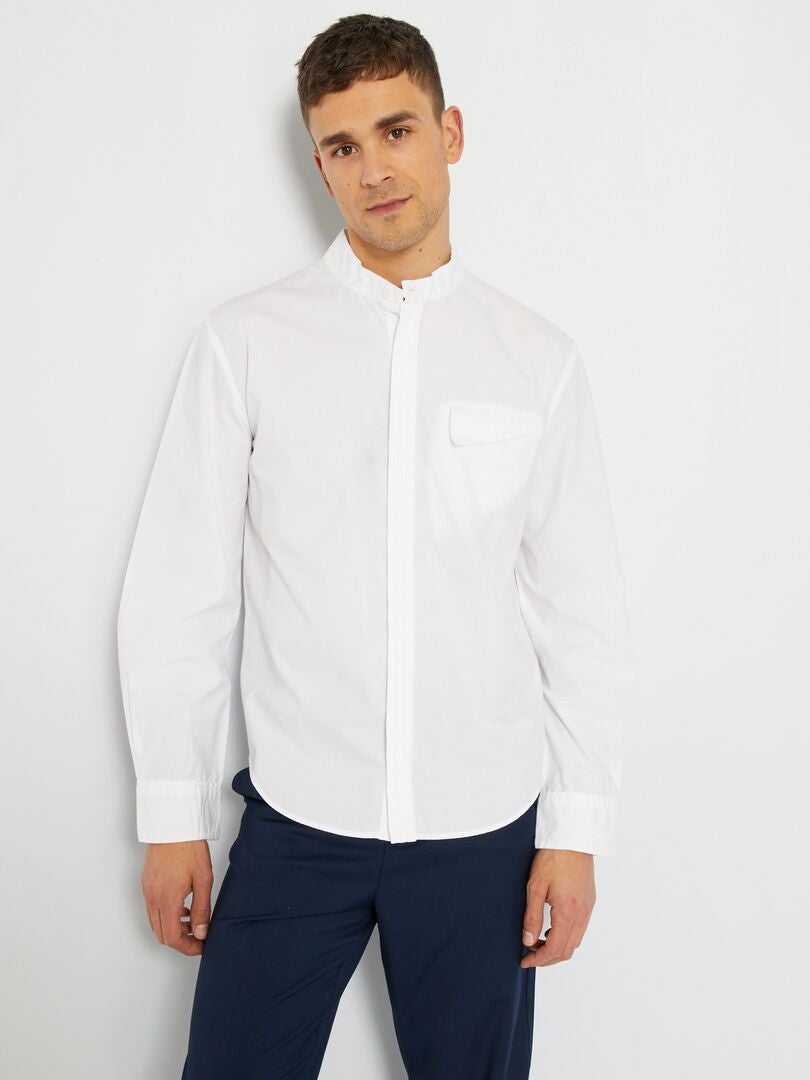 Camisa de corte direito com gola mao  - Zero desperdício Branco - Kiabi