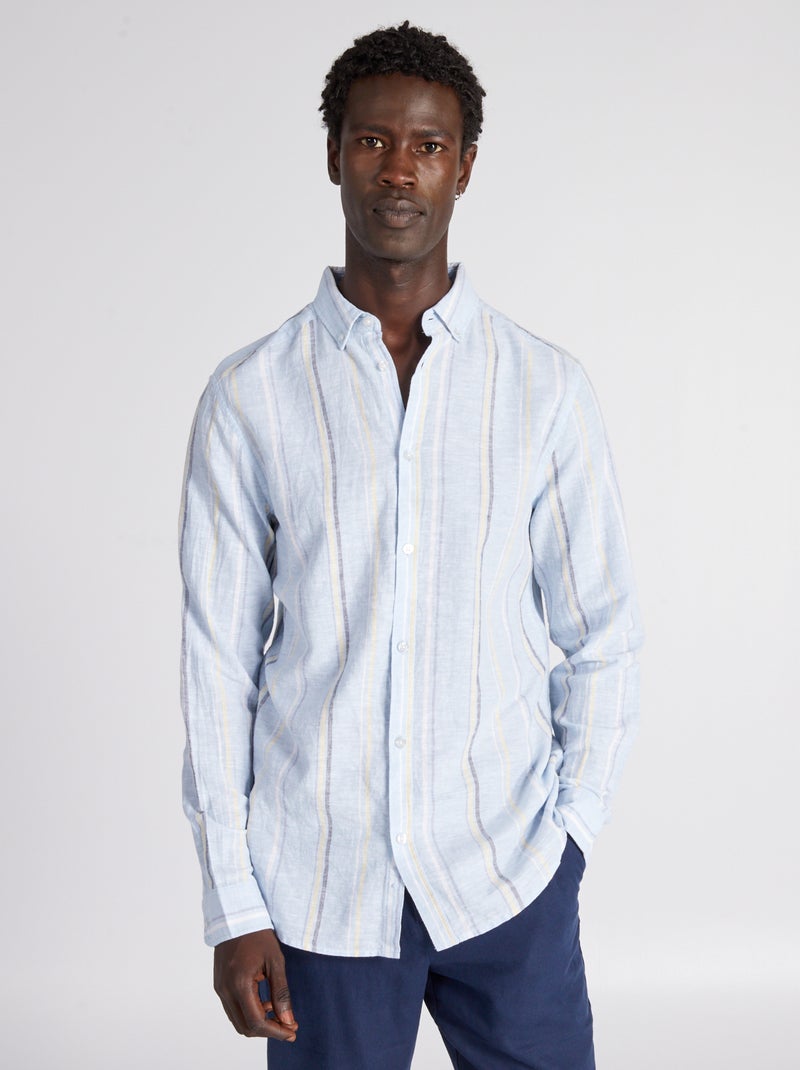 Camisa de corte direito com riscas finas AZUL - Kiabi