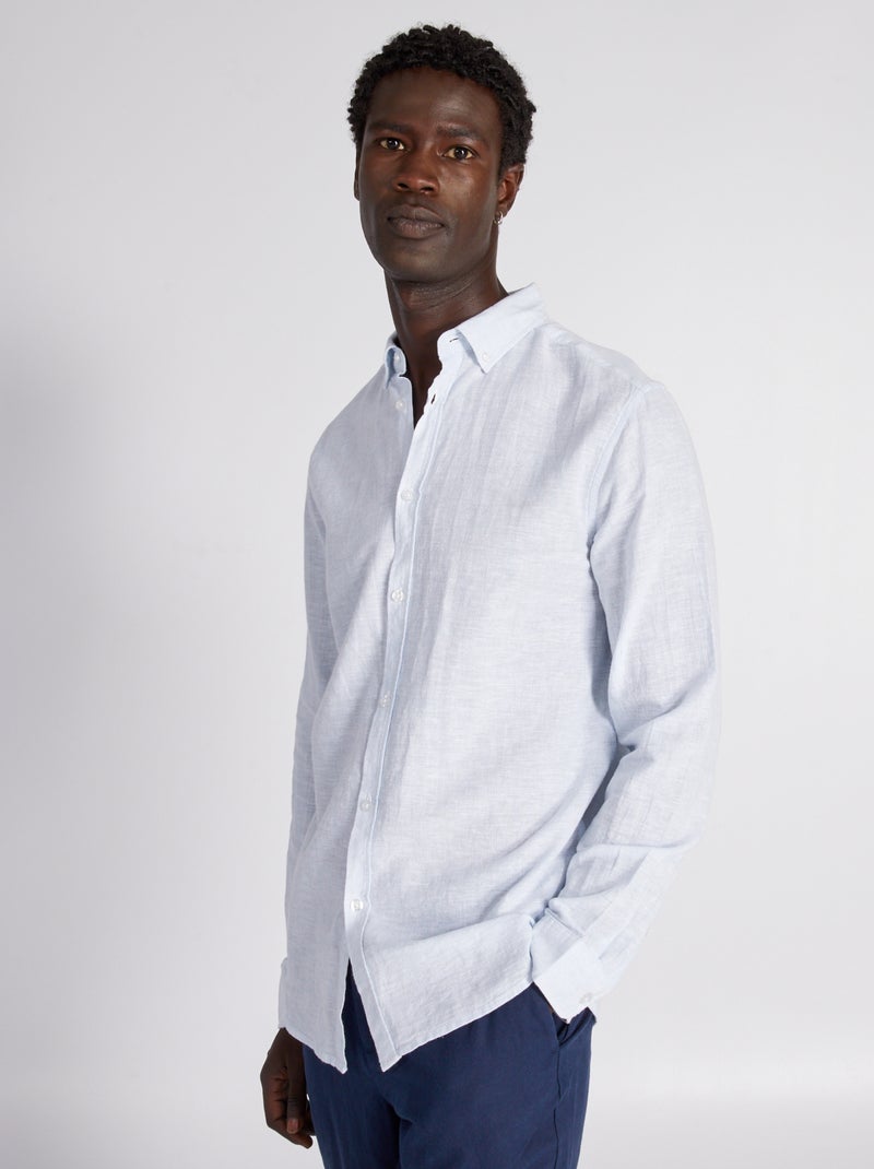 Camisa de corte direito com riscas finas AZUL - Kiabi