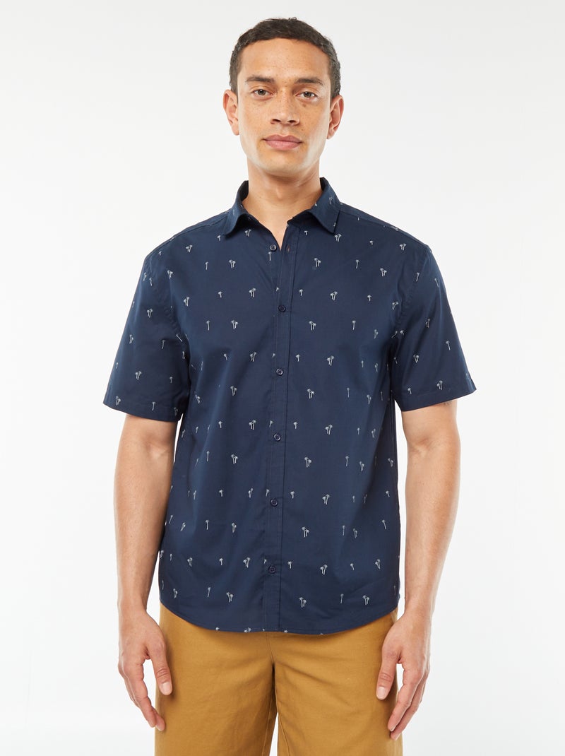 Camisa de corte direito de manga curta Azul - Kiabi