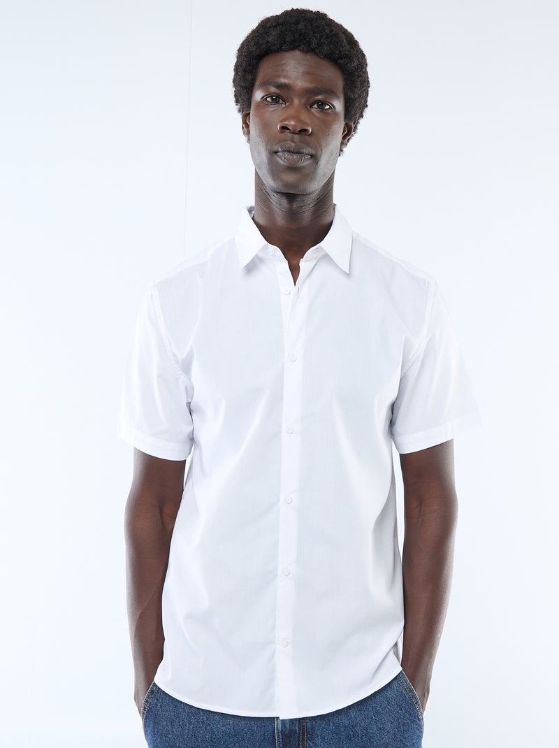 Camisa de corte direito de manga curta Branco - Kiabi