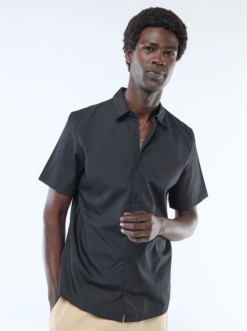 Camisa de corte direito de manga curta Preto - Kiabi