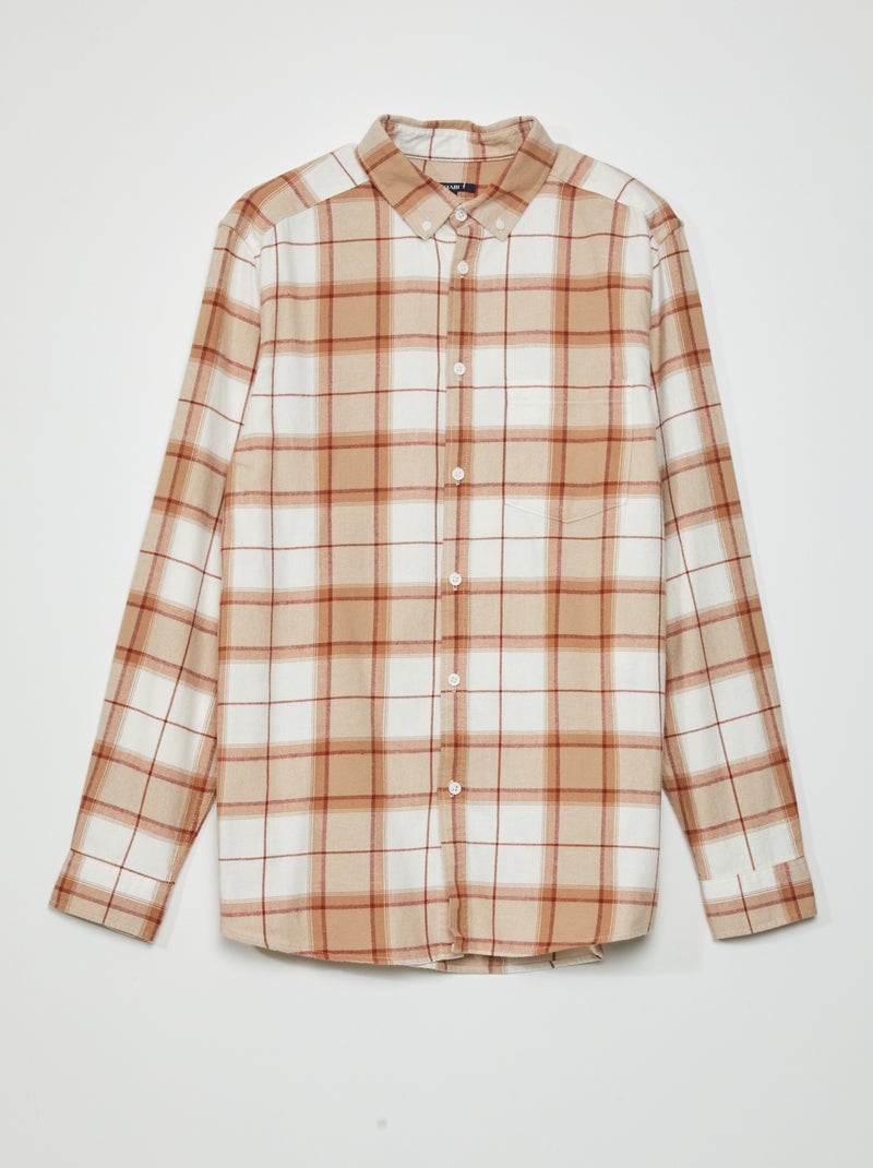 Camisa de corte direito em flanela Bege - Kiabi
