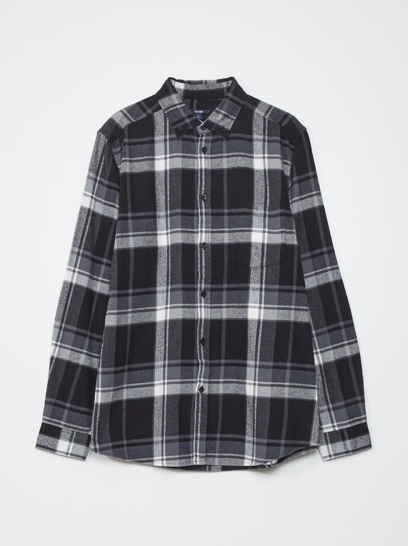Camisa de corte direito em flanela PRETO - Kiabi