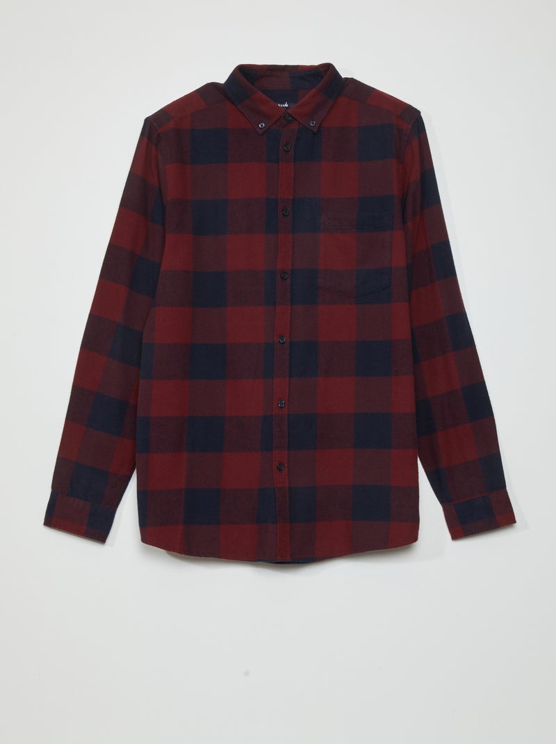 Camisa de corte direito em flanela Vermelho - Kiabi