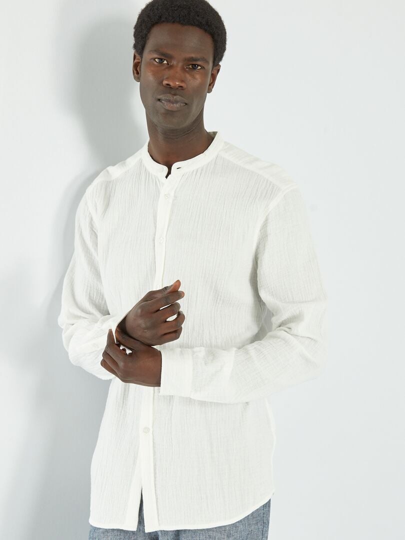 Camisa de corte direito em gaze de algodão Branco - Kiabi