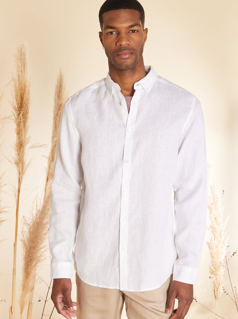 Camisa de corte direito em linho Branco - Kiabi