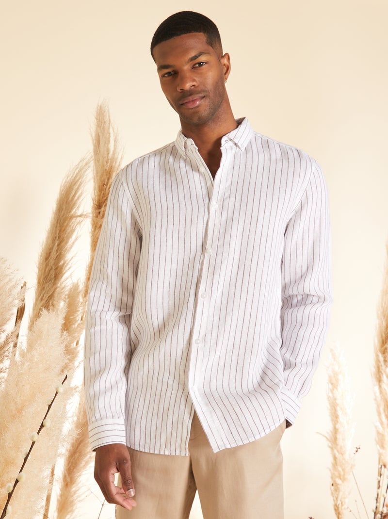 Camisa de corte direito em linho BRANCO - Kiabi