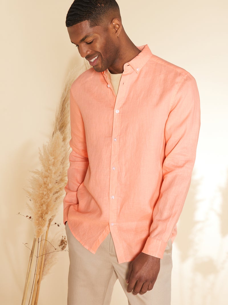Camisa de corte direito em linho ROSA - Kiabi