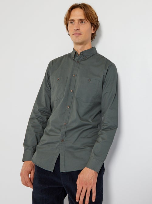 Camisa de corte direito em sarja com botões com efeito cortiça - Kiabi