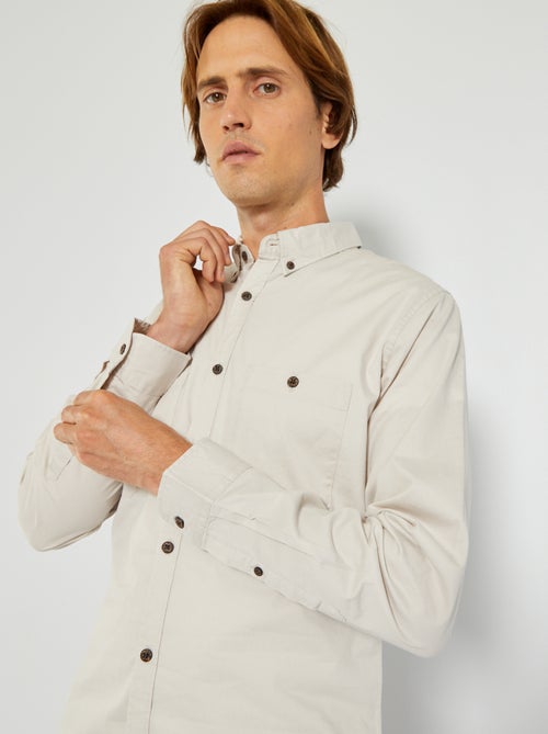 Camisa de corte direito em sarja com botões com efeito cortiça - Kiabi