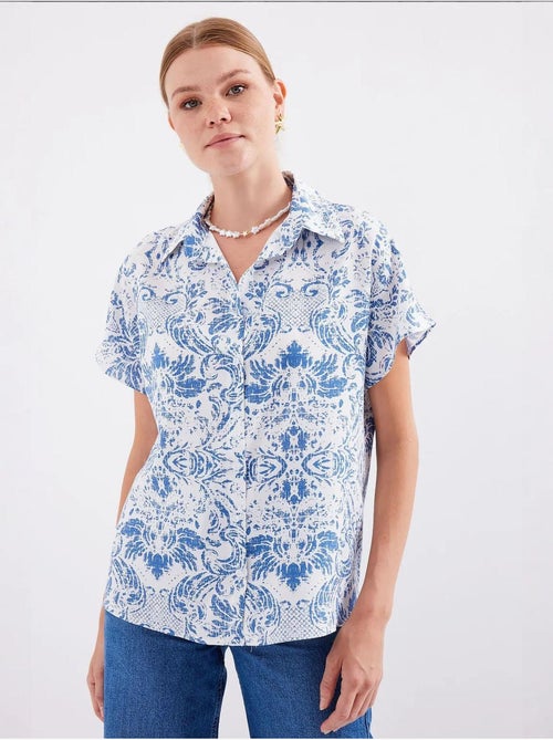 Camisa de crepe estampado com botões bdart - Kiabi Camisa de crepe estampado com botões bdart - Kiabi