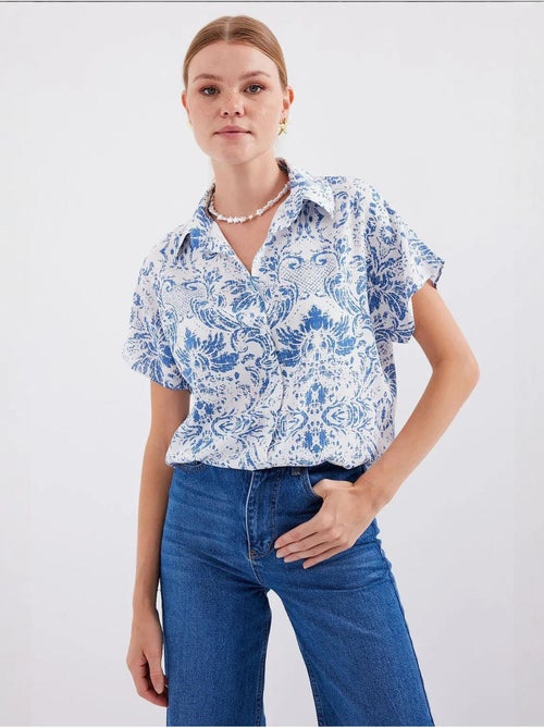 Camisa de crepe estampado com botões bdart - Kiabi Camisa de crepe estampado com botões bdart - Kiabi
