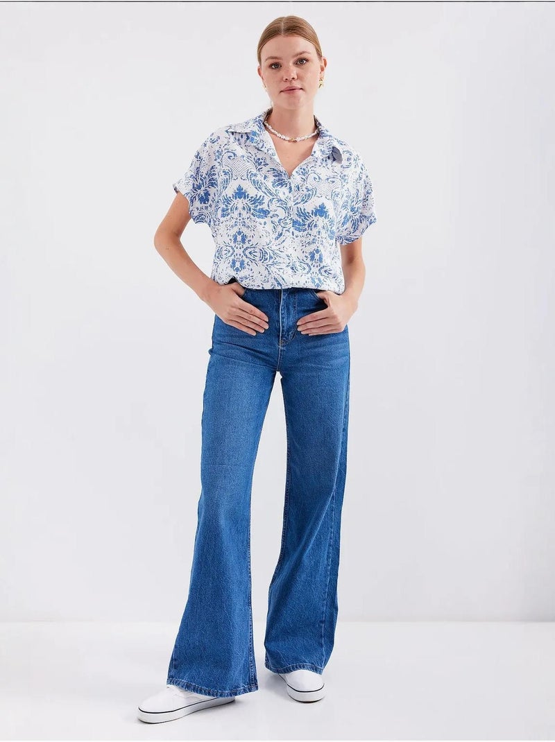 Camisa de crepe estampado com botões bdart Azul-acinzentado - Kiabi