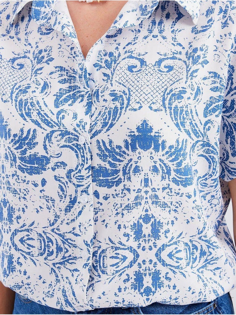 Camisa de crepe estampado com botões bdart Azul-acinzentado - Kiabi