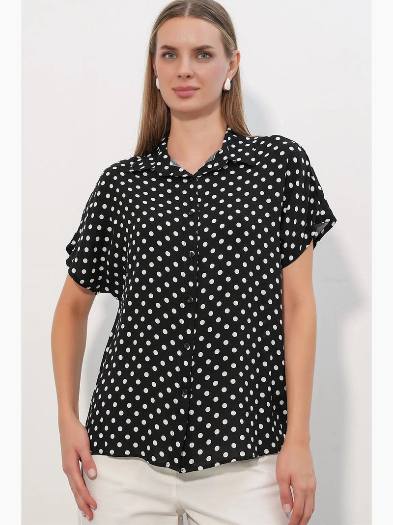 Camisa de crepe estampado com botões bdart Preto - Kiabi