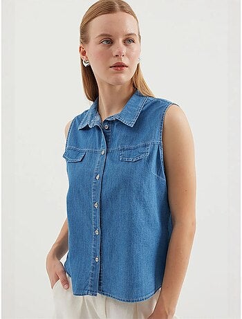 Camisa de denim de algodão sem mangas bdart