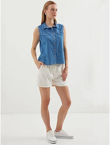 Camisa de denim de algodão sem mangas bdart