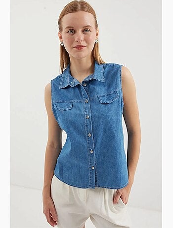 Camisa de denim de algodão sem mangas bdart