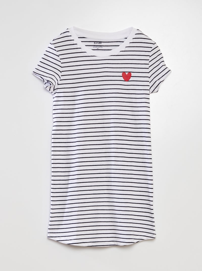 Camisa de dormir às riscas + coração bordado BRANCO - Kiabi