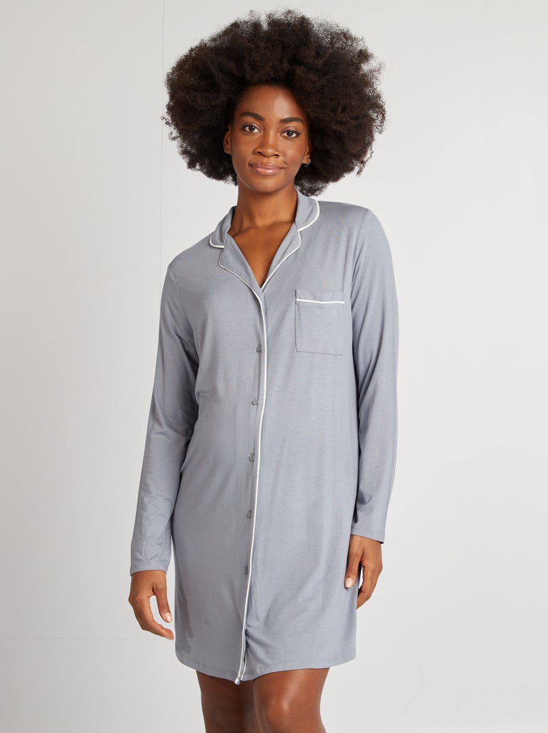 Camisa de dormir com botões AZUL - Kiabi