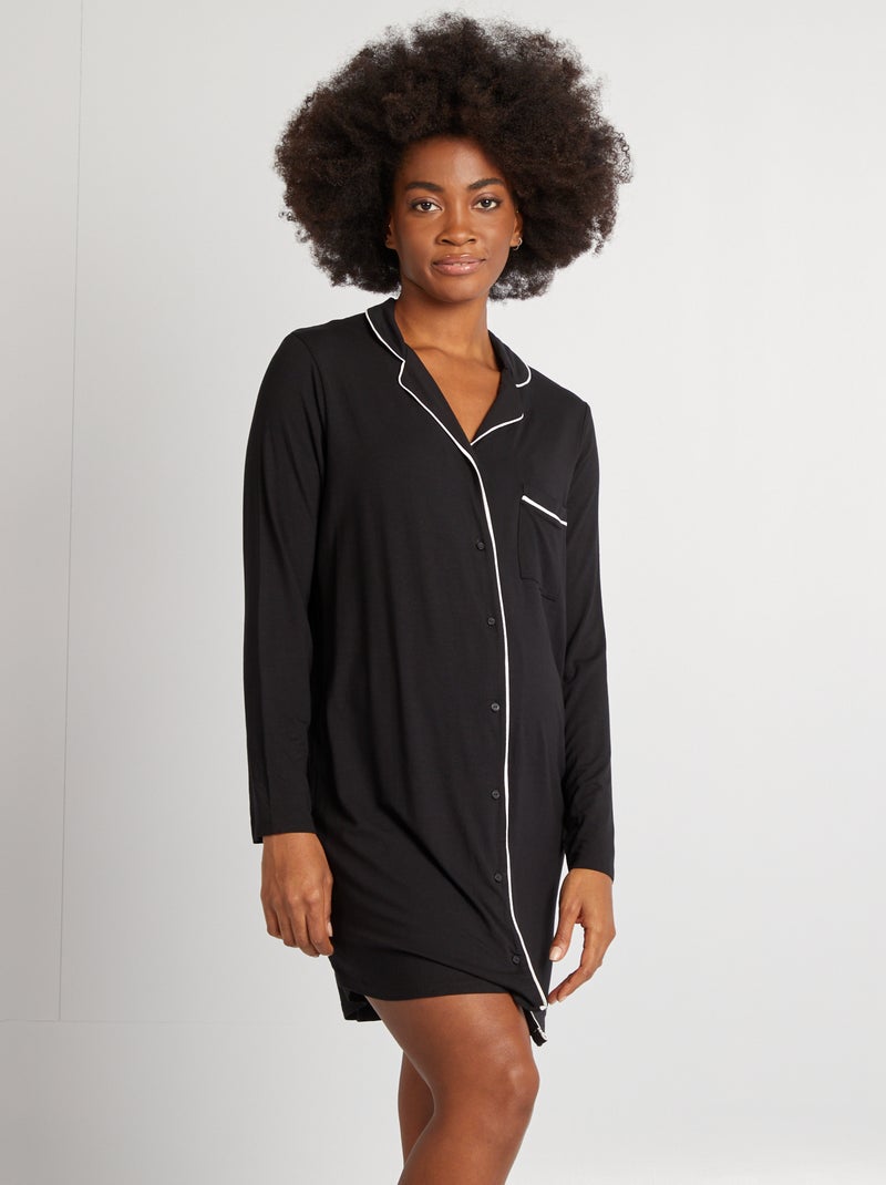 Camisa de dormir com botões Preto - Kiabi