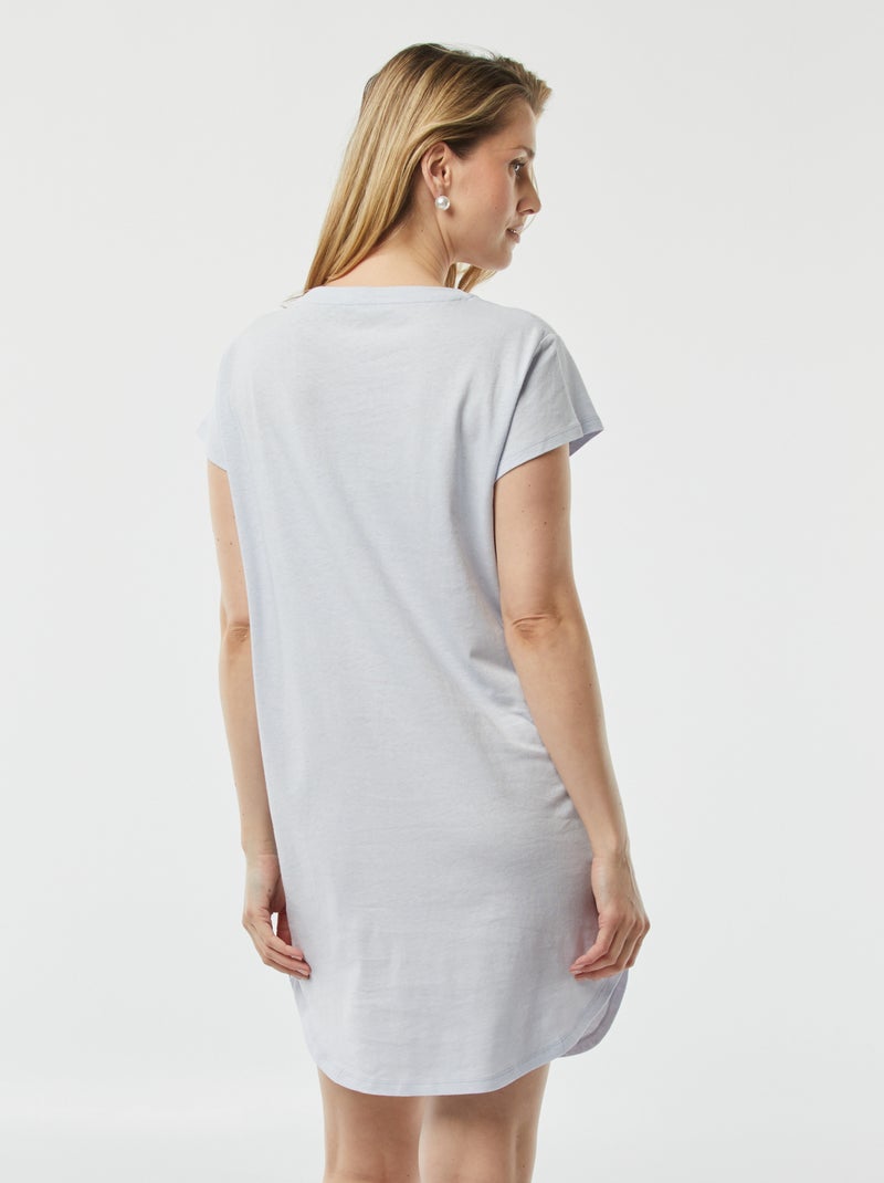 Camisa de dormir com corte estilo t-shirt em mistura de linho AZUL - Kiabi