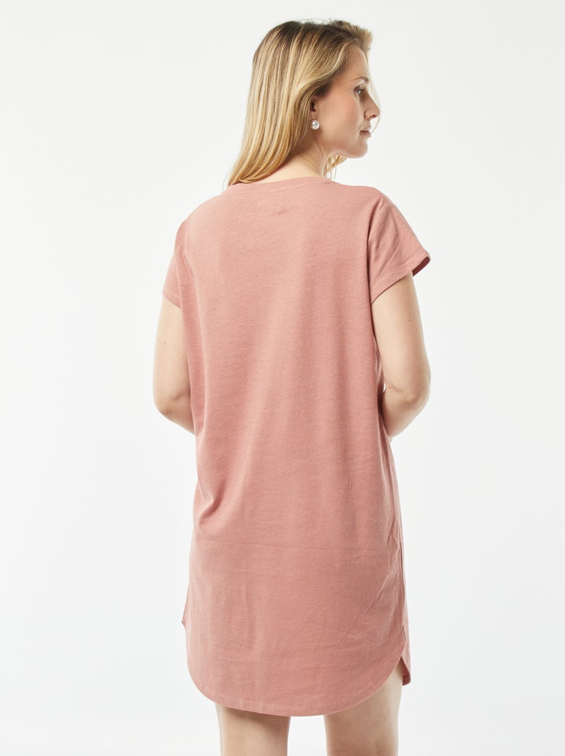 Camisa de dormir com corte estilo t-shirt em mistura de linho ROSA - Kiabi