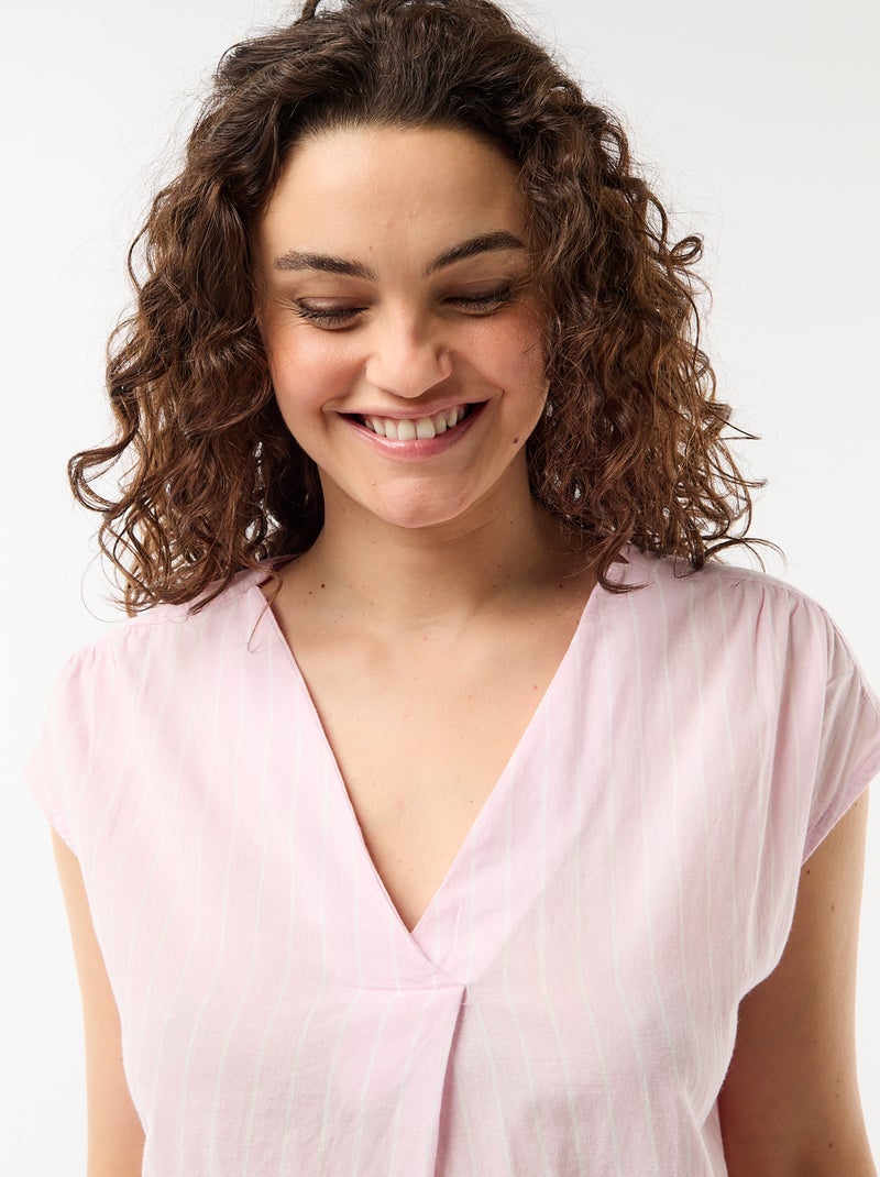 Camisa de dormir comprida em algodão Rosa - Kiabi