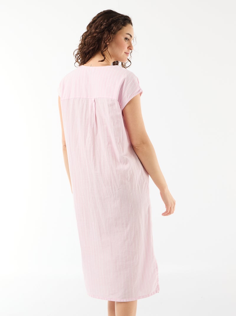 Camisa de dormir comprida em algodão Rosa - Kiabi