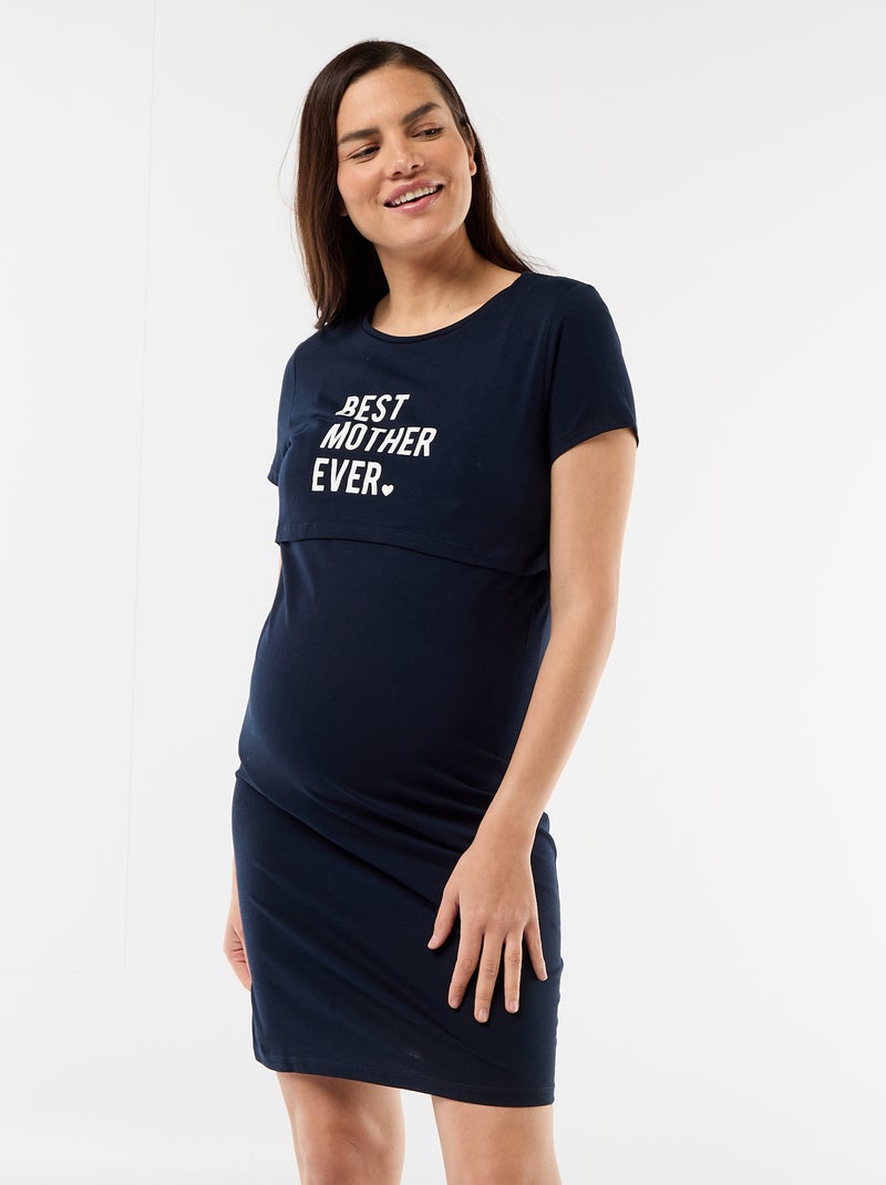 Camisa de dormir de amamentação com mensagem AZUL - Kiabi
