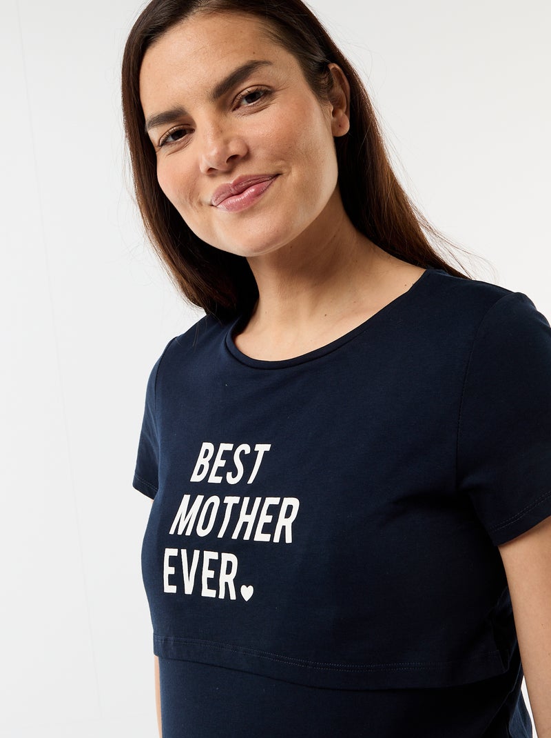 Camisa de dormir de amamentação com mensagem AZUL - Kiabi