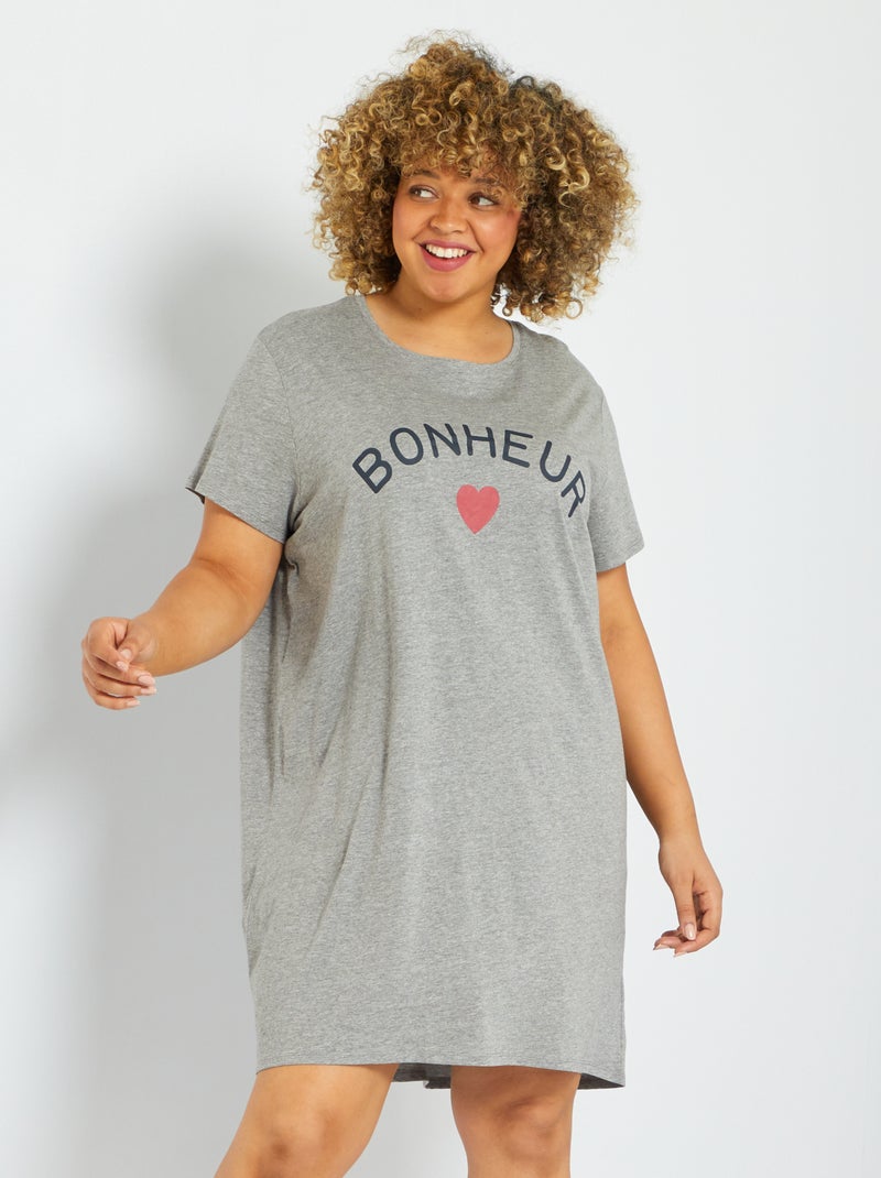 Camisa de dormir em jersey CINZA - Kiabi